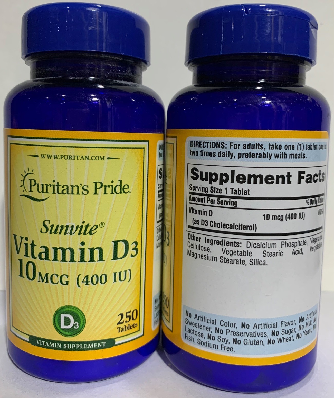 Puritan’s Pride Vitamin D3 10mcg (400 IU) – 250 Tablets (Pack of 2)