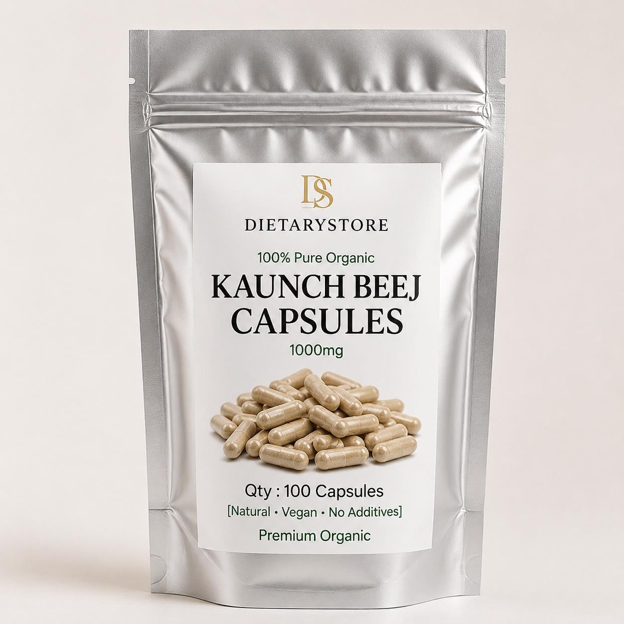 100% Organic Kaunch Beej Kapikacchu Mucuna pruriens 1000mg (100 Capsules)