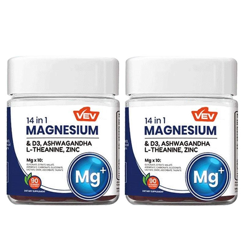 2 PACKS-VEV 14-in-1 Magnesium Gummies Ashwagandha, L-Theanine, Vitamin D3 & Zinc