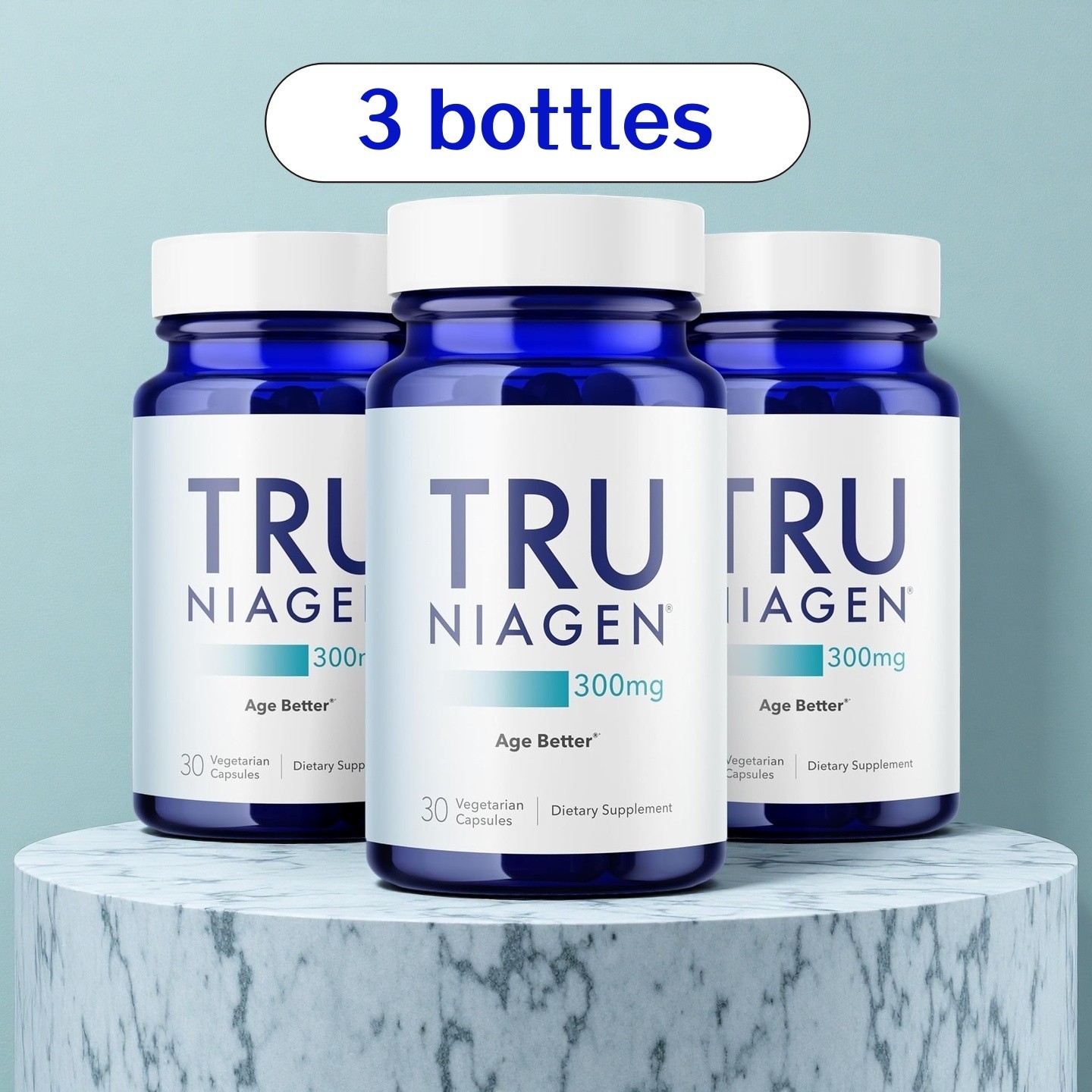 3PCS Tru Niagen Nicotinamide Riboside Chloride 300 mg 90 NR Vegetarian Capsules