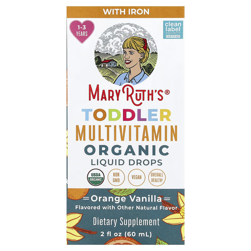 Organic Toddler Multivitamin Liquid Drops With Iron, 1-3 Years 59.147 ml