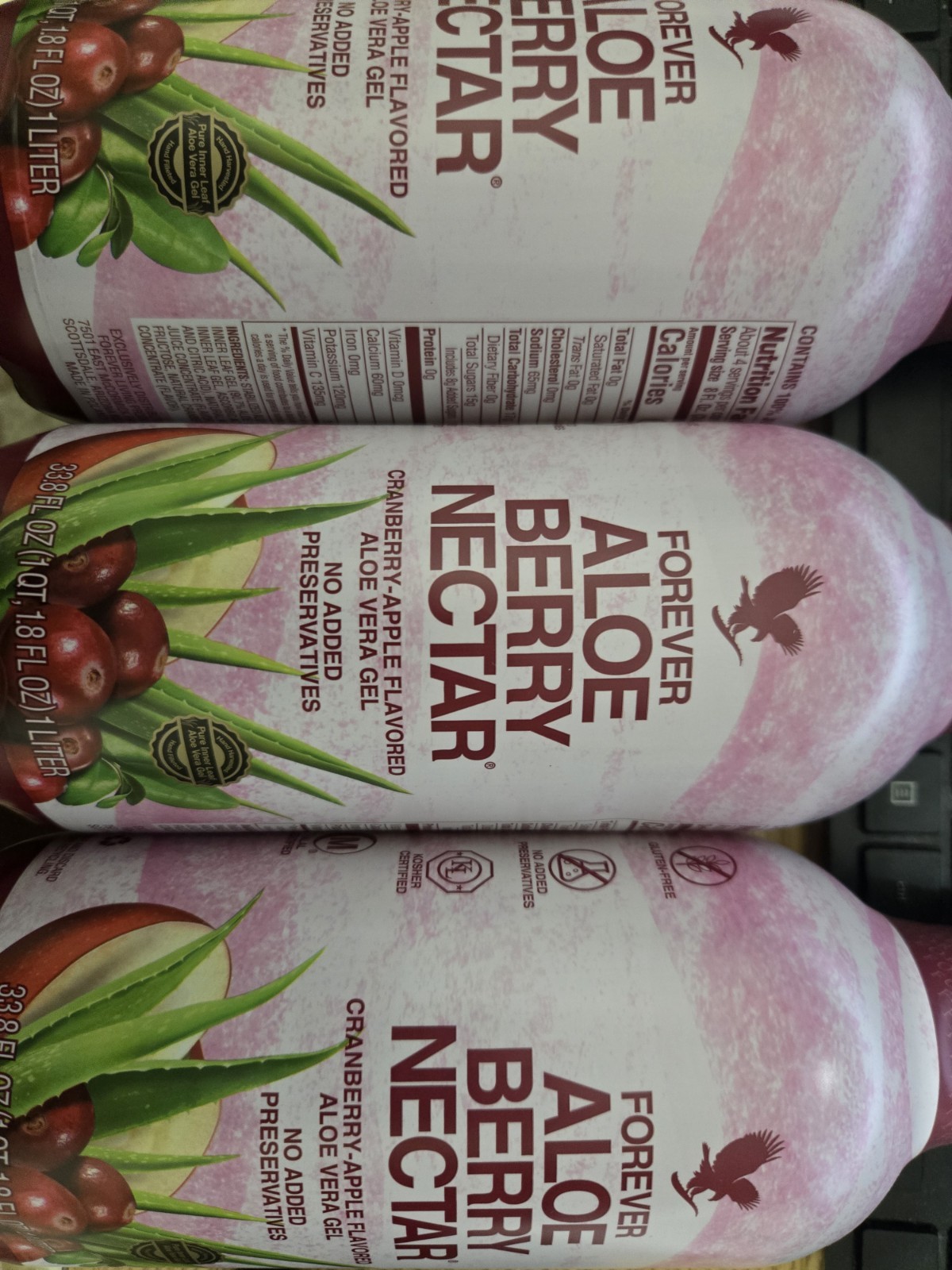 12 bottles of Forever Living Aloe Berry Nectar, 1 L ea. KOSHER/ HALAL