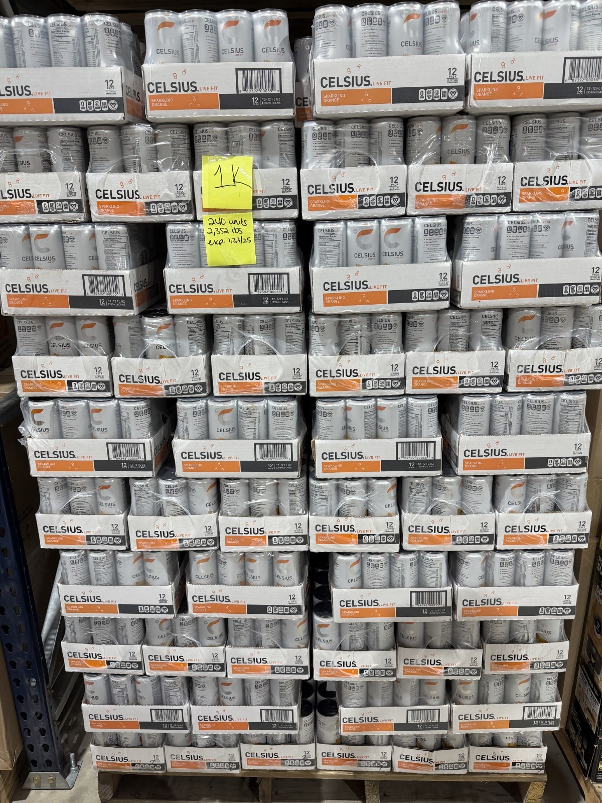 PALLET of CELSIUS Sparkling Orange Energy Drinks–12 fl oz Can (Pack of 12) {1K}