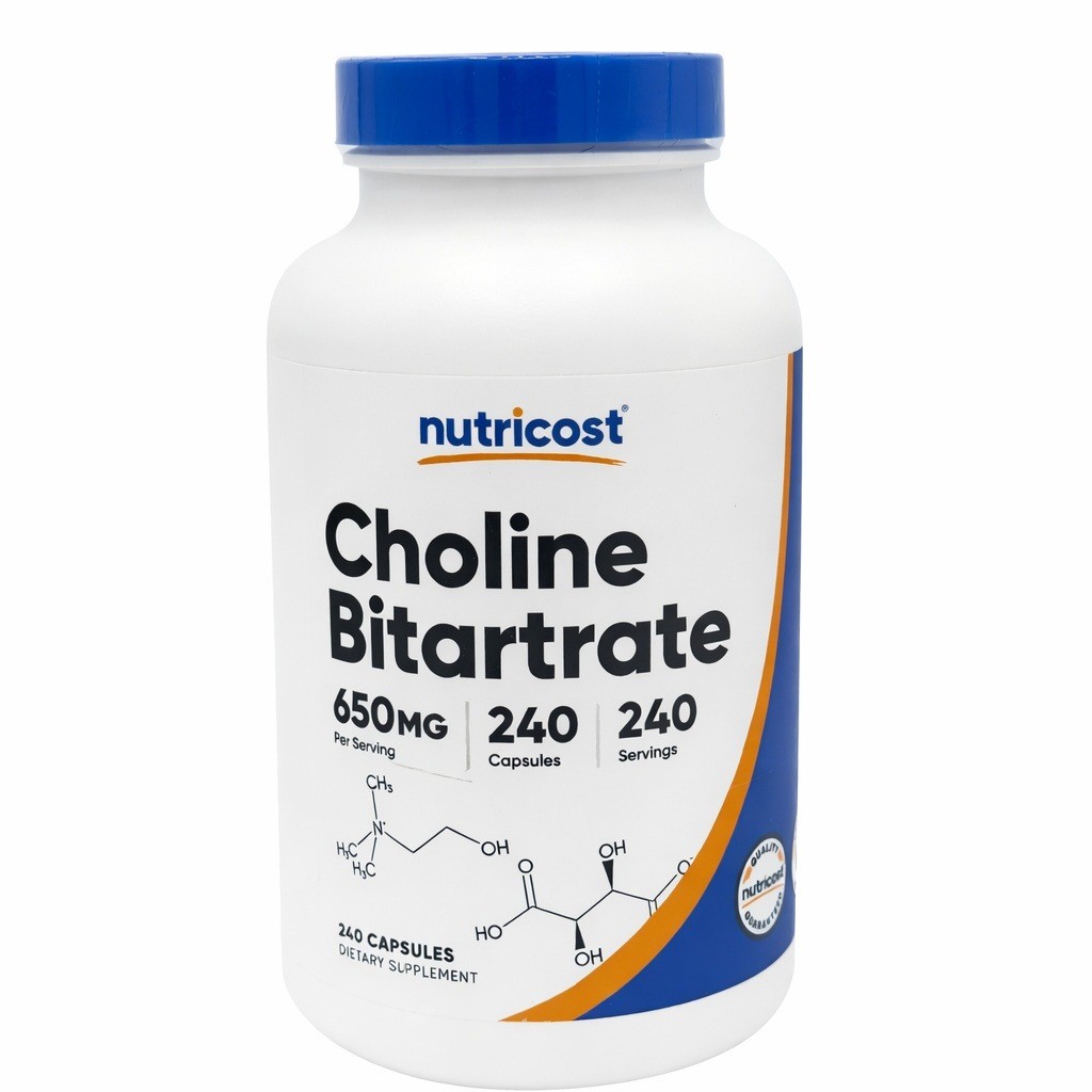 Nutricost Choline Bitartrate 650mg 240 Capsules Dietary Supplement Non-GMO