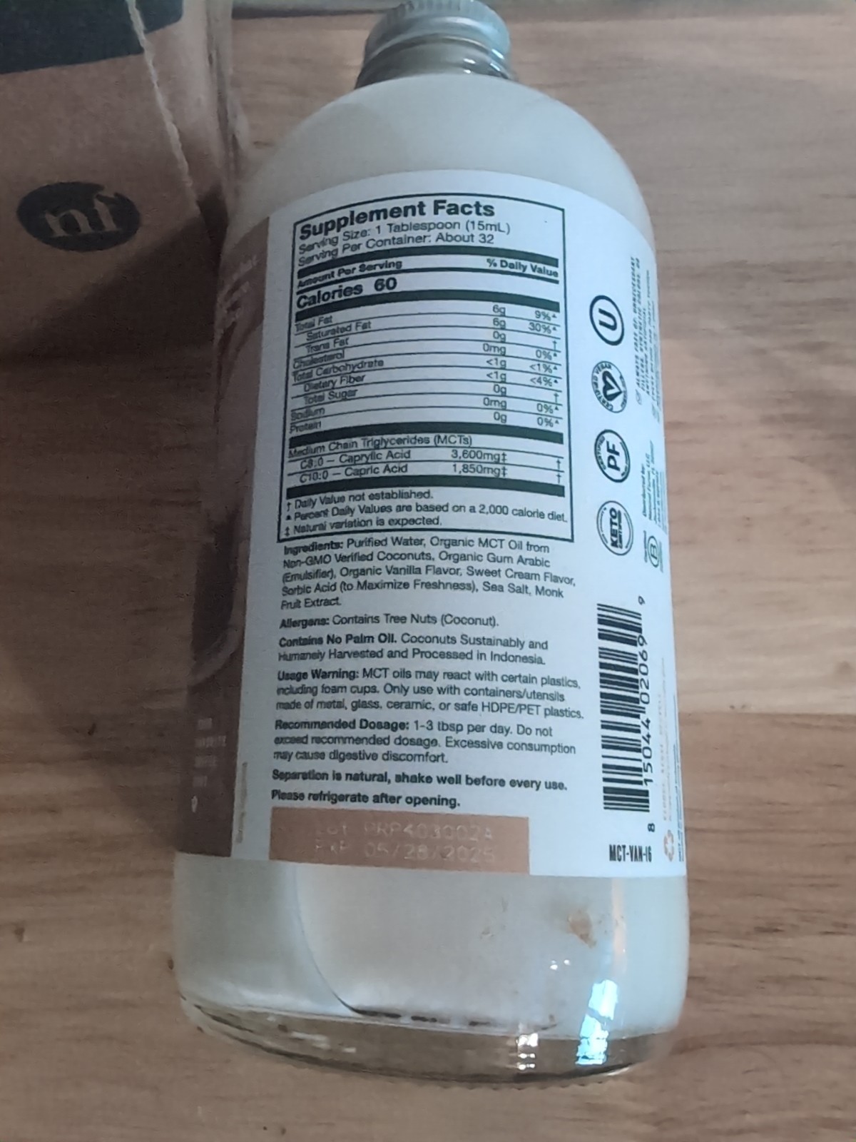 Natural Force Creamy Vanilla MCT Oil Non Dairy, Keto Certified, Emulsified MCTs