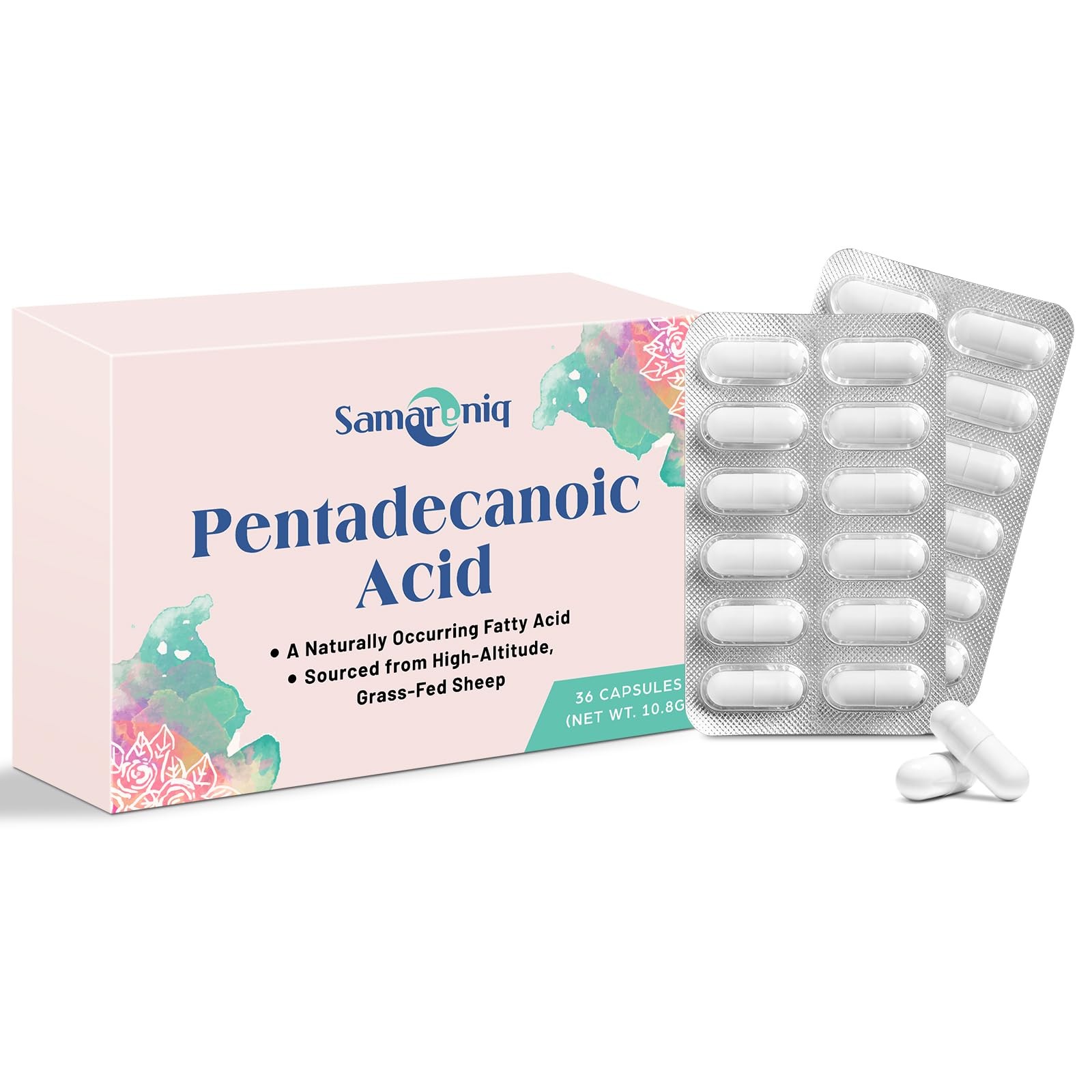 Samareniq Pentadecanoic Acid Supplement | 300mg C15:0 36 Count (Pack of 1)