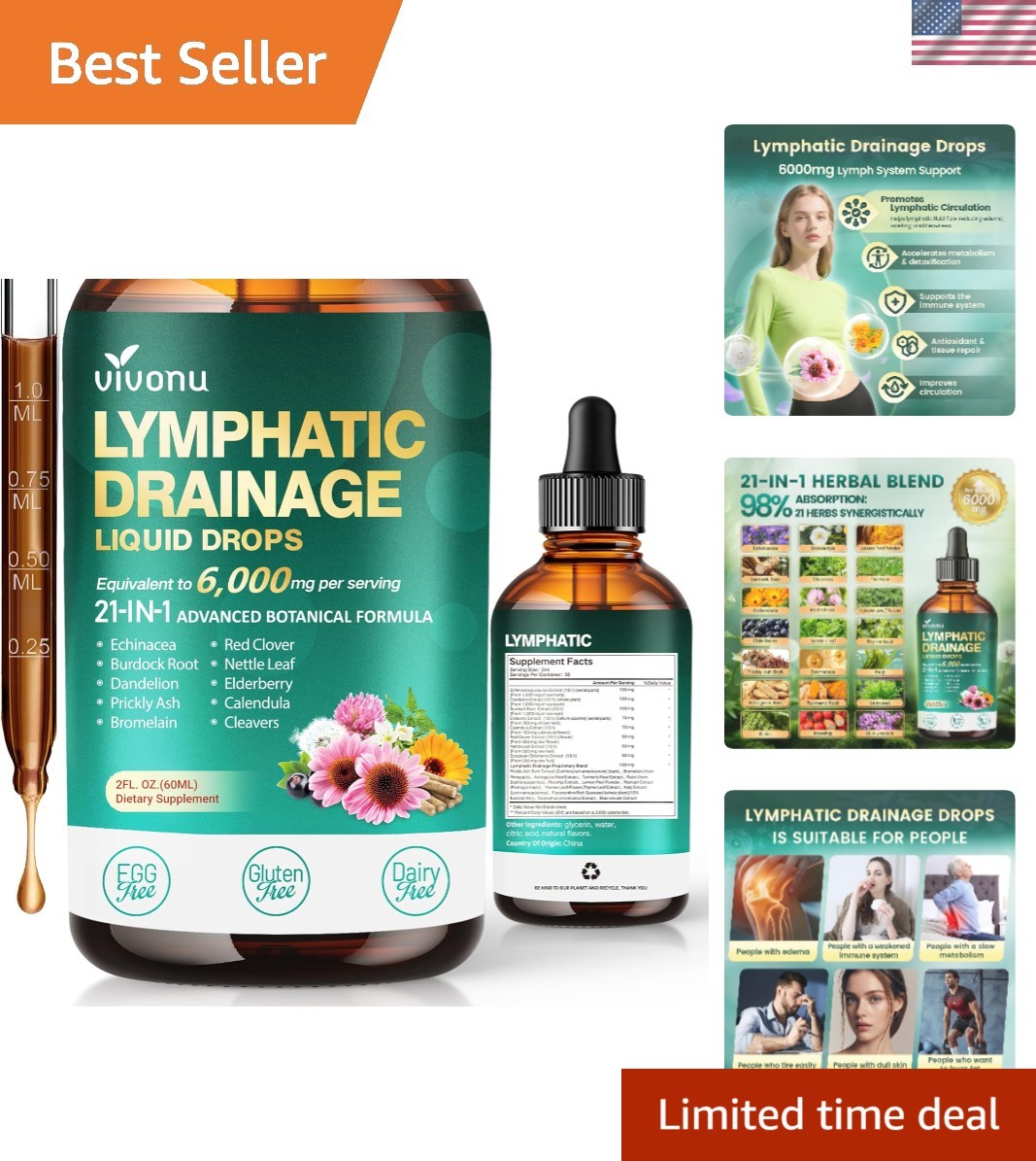 21-in-1 Lymphatic Drainage Drops for Liposomal, Immune & Lymph System Support…