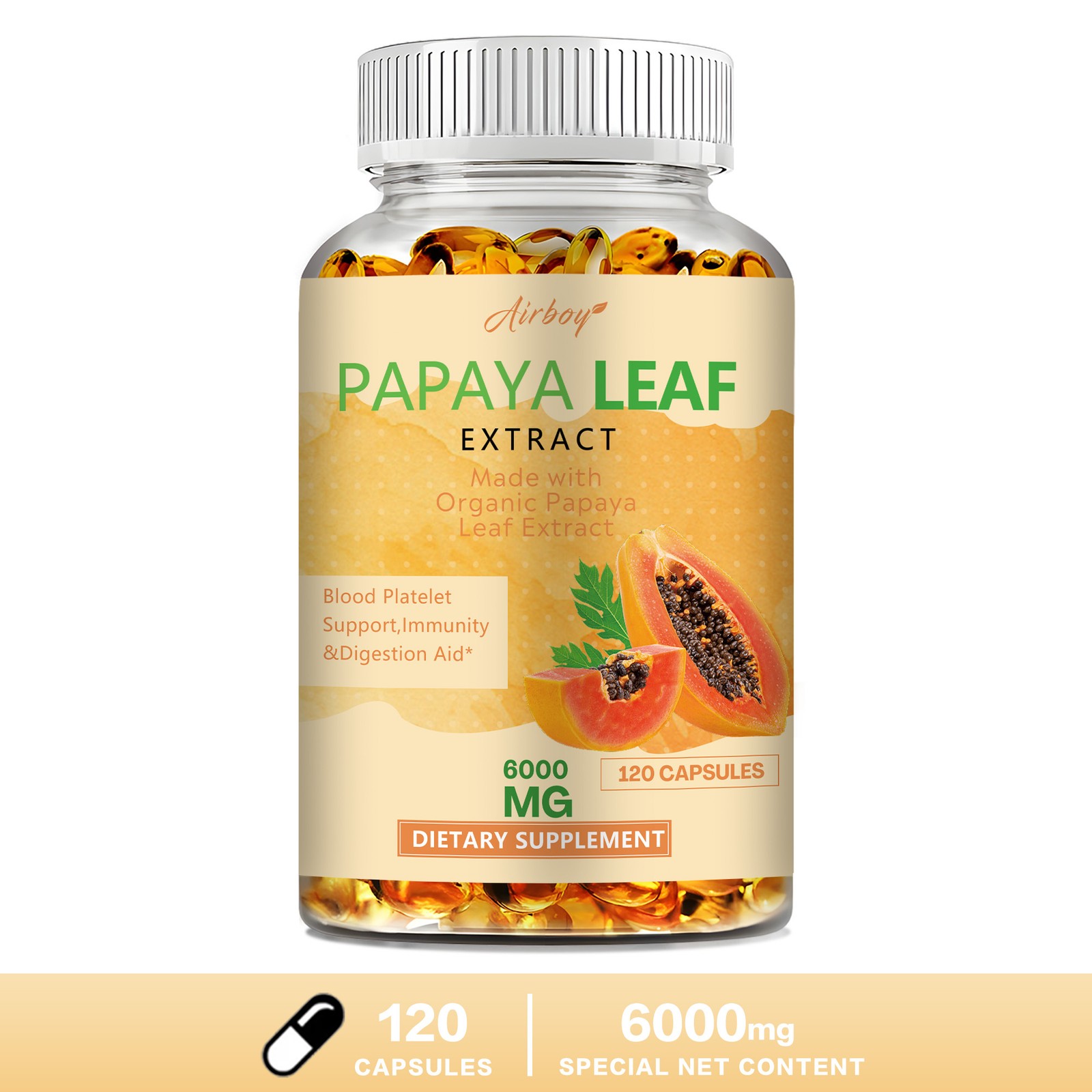 Papaya Leaf Extract 6000 Mg – Platelet and Bone Marrow Health, Immune Support