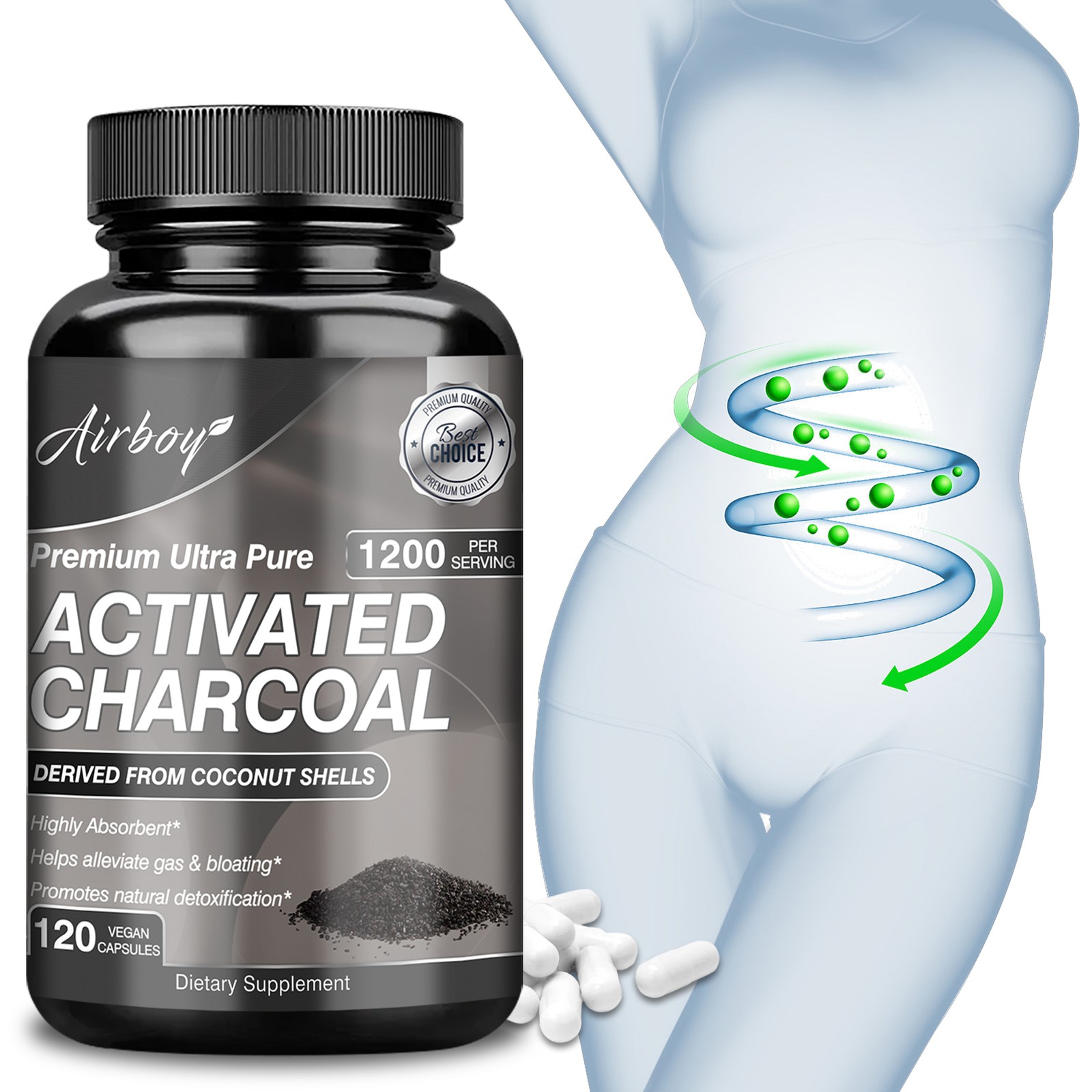 Organic Activated Charcoal Capsules 1200mg – Highly Absorbent, Detox Cleanse
